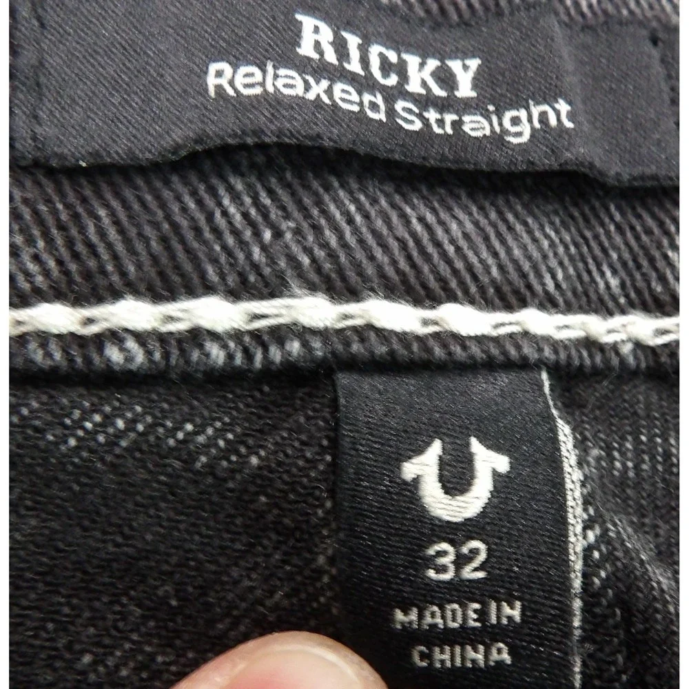 True Religion Ricky Big T Denim Shorts Men 32 Black Thick Stitch Jean Y2K Casual